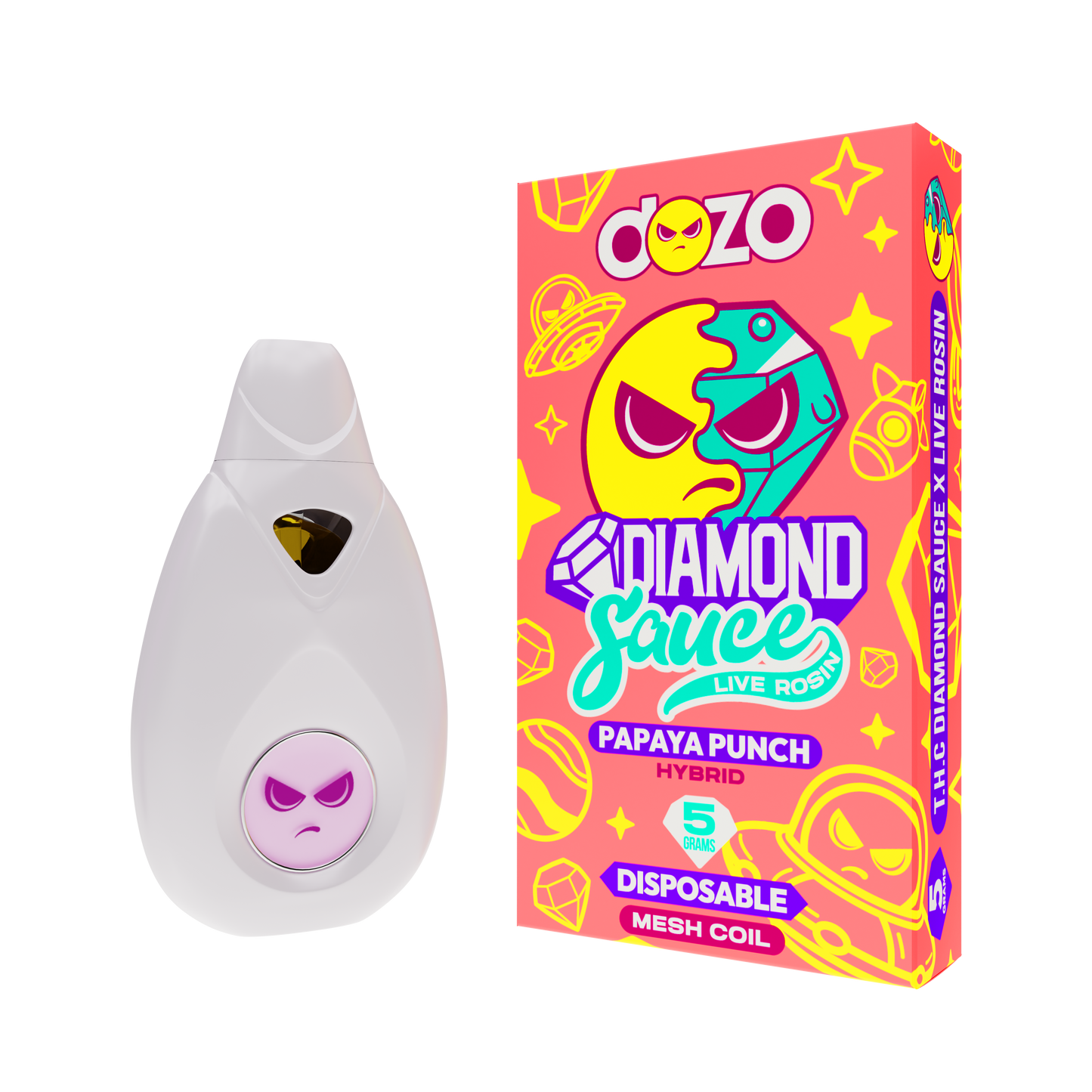 Dozo Diamond Sause Live Rosin Papaya Punch Hybird 5g Disposable Vape