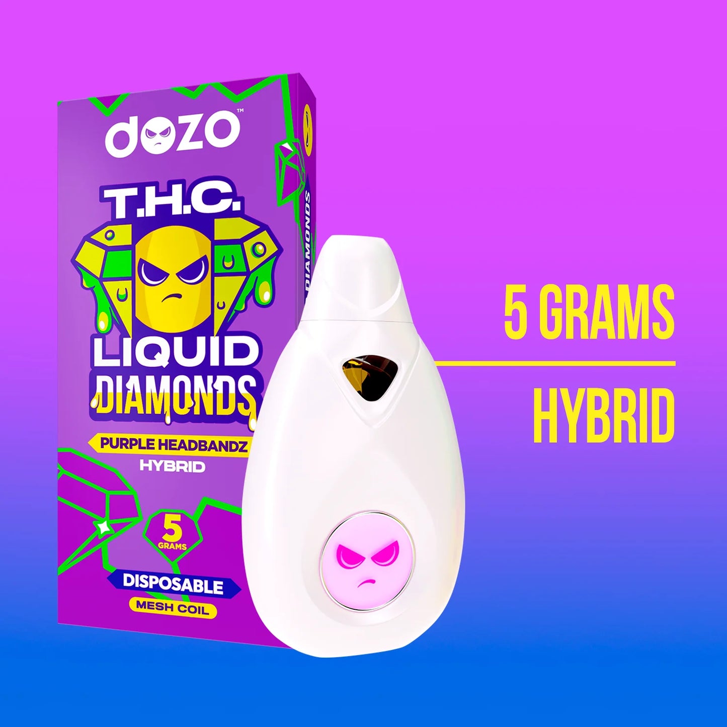 THC Liquid Diamonds Purple Headbandz Hybird 5g Disposable