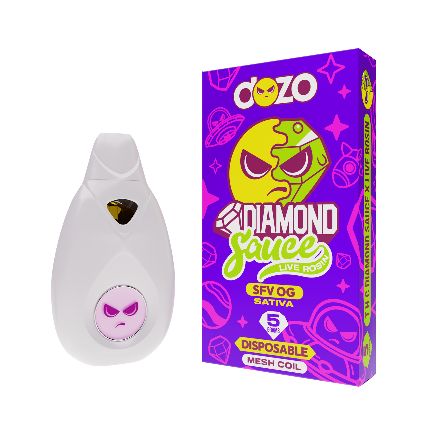 Dozo Diamond Sauce Live Rosin SFV OG Sativa 5g Disposable Vape